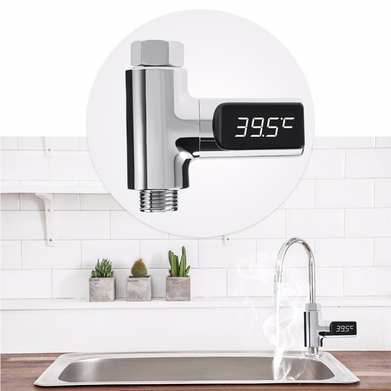 LED Display Celsius Water Temperature Meter Monitor Electricity Shower Thermometer 360 Degrees Rotation Flow Self-Generating