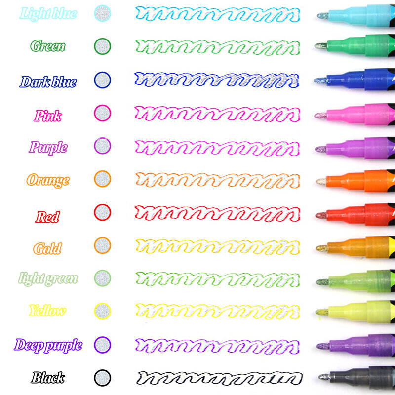 Artriink 12 цветов 1-2 мм ручки с двойной линией Контурные ручки с кончиком волокна на водной основе плавные чернила для письма рисования ослепительный маркер для творчества