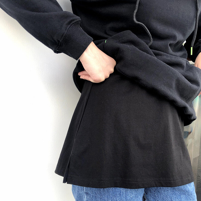 Kemeja Wanita Katun Putih Hitam Palsu Rok Ekor Tidak Teratur Blus Palsu Kelim Ekor DIY Dilepas Celana Dalam A-Line