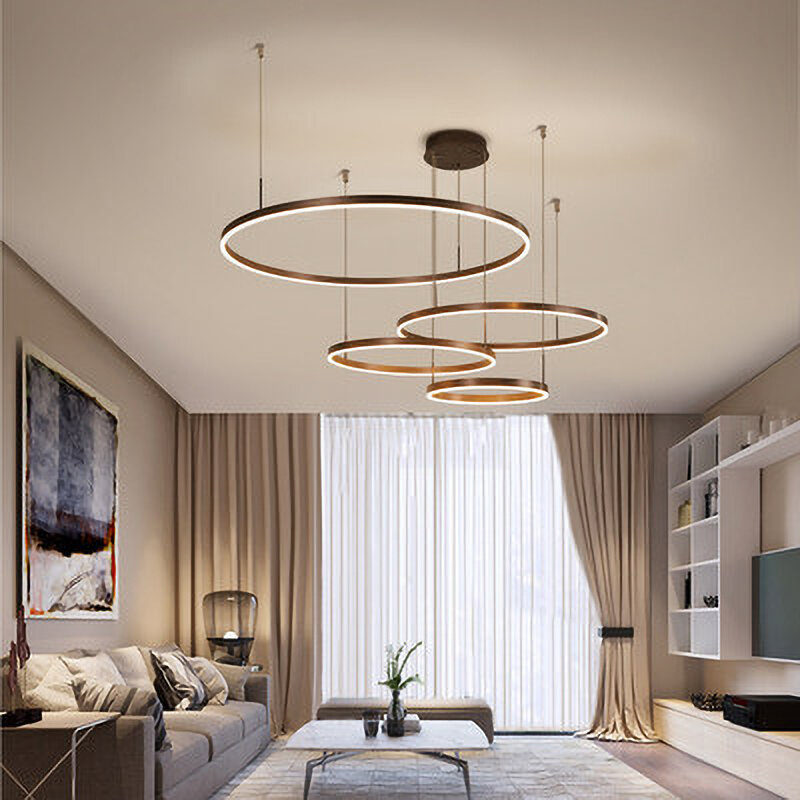 Luces LED modernas para decoración del hogar, iluminación interior de lujo, color dorado, negro, café, para dormitorio, sala de estar, anillos cepillados