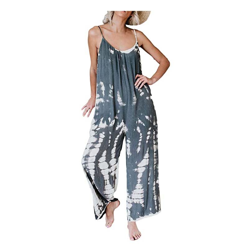 Vrouwen Zomer Jumpsuit Zomer Tie Dye Jumpsuit Spaghetti Band Losse Fit Romper Outfit Dames Plus Size Backless Mouw Playsuit