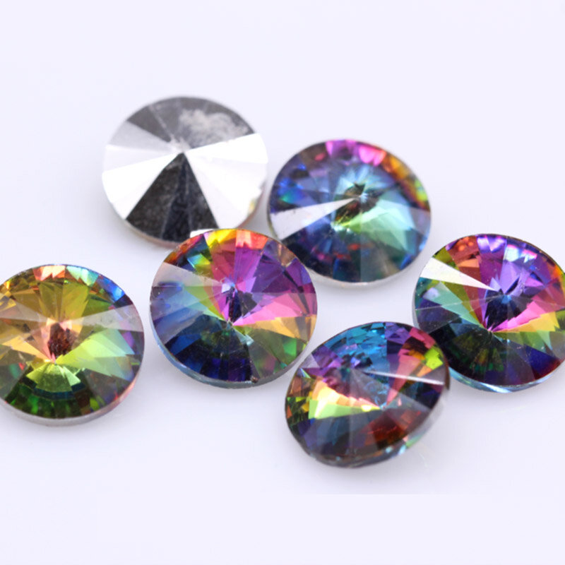 Fantastic 6/8/10/12/14/16/18/25MM Rivoli Cabochons Round Fancy Rhinestone Crystal For Applique Clothing Garment Decoration Bead