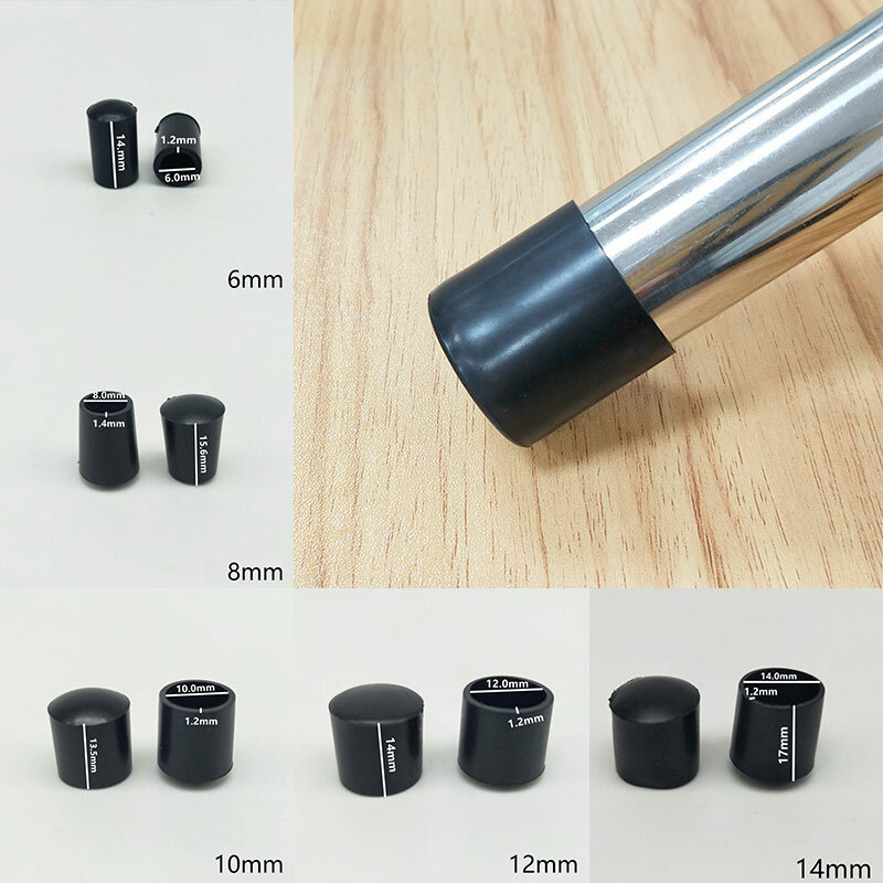 10PCS Black Rubber Chair Table Feet Stick Pipe Tubing End Cover Caps Insert Plug Cover Furniture Floor Protector 6mm-28mm