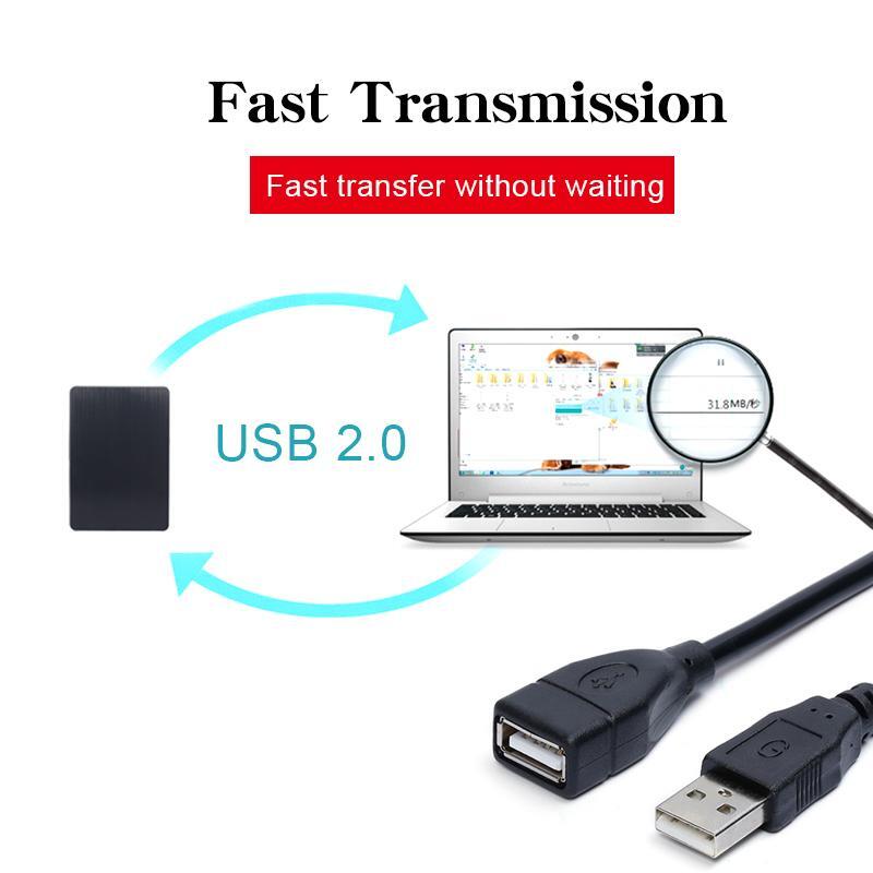 Cabo USB 2.0 Cabo de extensão, Linha de transmissão de dados com fio, Projetor de exibição ultrarrápida, 0,6 m, 1m, 1,5 m