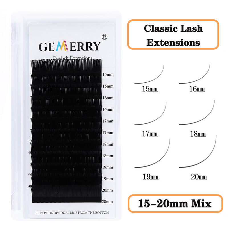 GEMERRY Classic Eyelash Extension Individual False Lashes Hand Made 8-14/15-20/20-25mm Mix Length Faux Mink Eyelashes Extensions