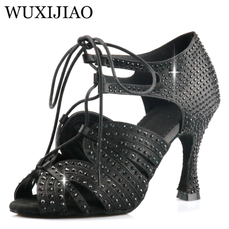 WUXIJIAO-Botines con cordones para mujer, zapatos de baile latino, tacones altos, cómodos, sandalias de fiesta para salsa