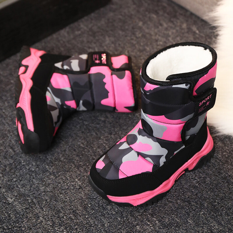 Sapato de inverno infantil para meninas e meninos, botas de neve de borracha para crianças e bebês, calçado casual e à prova d'água, feito em algodão, 2021