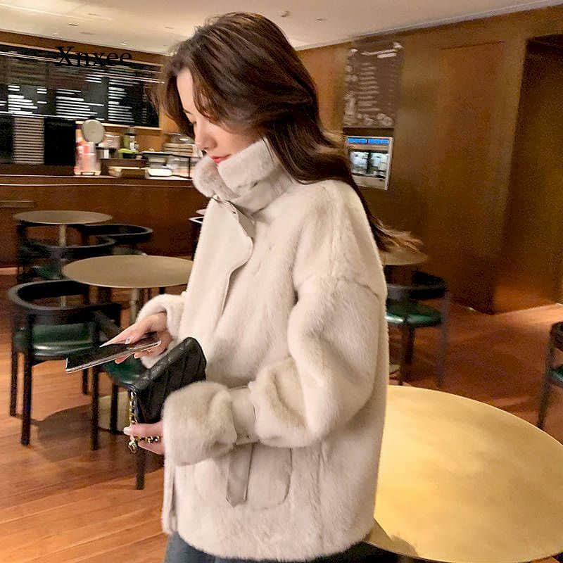 2021 겨울 여성의 새로운 가짜 모피 기관차 재킷 플러시 느슨한 패션 모피 코트 여성의 추세 하이 스트리트 Thicken Jacket