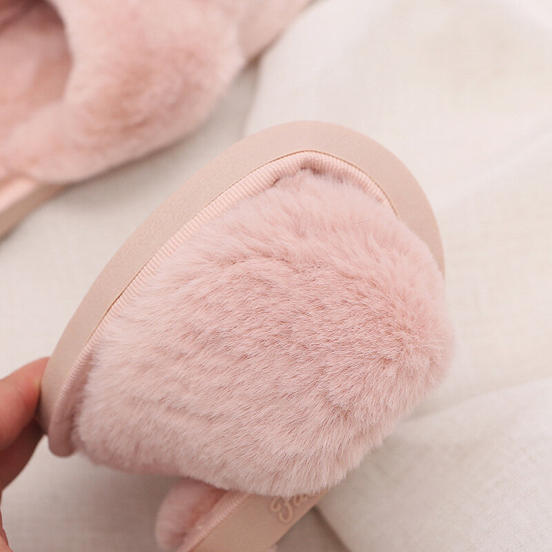 Winter Women House Slippers Faux Fur Fashion Warm Shoes Woman Slip on Flats Female Slides Black Pink cozy home  furry slippers