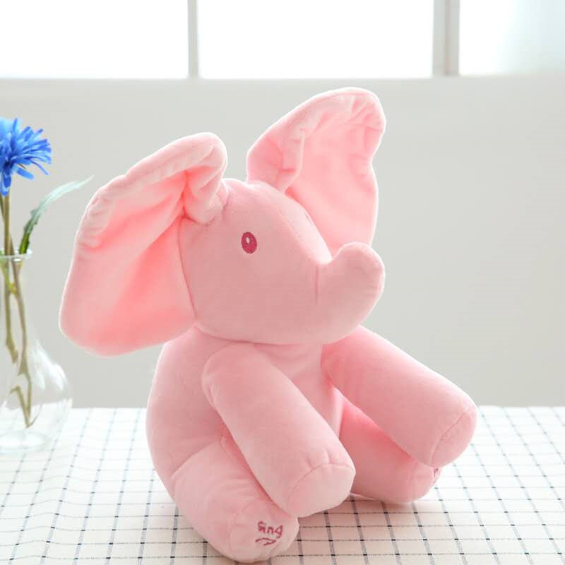 30cm Peekaboo Elephant toy ears move music baby animal hide and seek cat soothing doll elephant Dog Rabbit plush toy