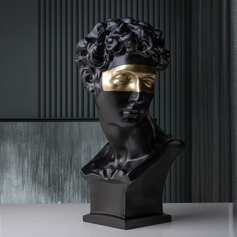 Cabeza de arte con los ojos vendados, estatua de yeso de imitación de resina, escultura de estilo europeo, adornos abstractos, accesorios de decoración del hogar