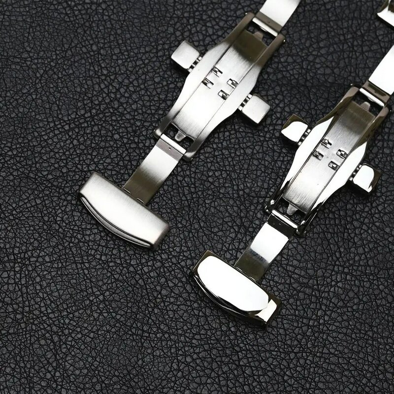 PESNO Durable Poliert Gebürstet Silber Edelstahl Uhr Band Faltschließe 14mm16mm19mm20mm Schmetterling Schnalle