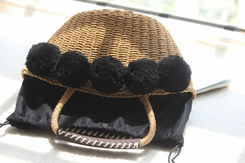 Bolso de paja con bola de lana para mujer, bolsa de paja de 32x15CM, de viaje, de verano, a6251