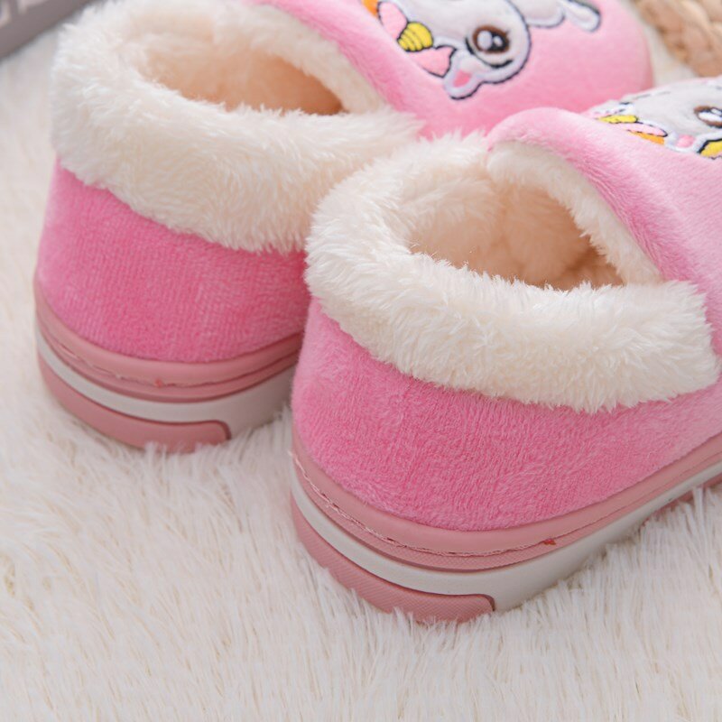 Zapatillas de invierno de unicornio para niños y niñas, chanclas de piel, toboganes de algodón para interiores, zapatos cálidos y esponjosos para el hogar