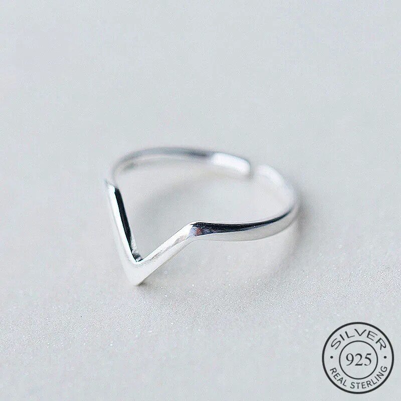 Group bague en argent regardé 925 pour femme, vague géométrique, lettre V, bague réglable, bijoux fins, fête, accessoires de personnalité