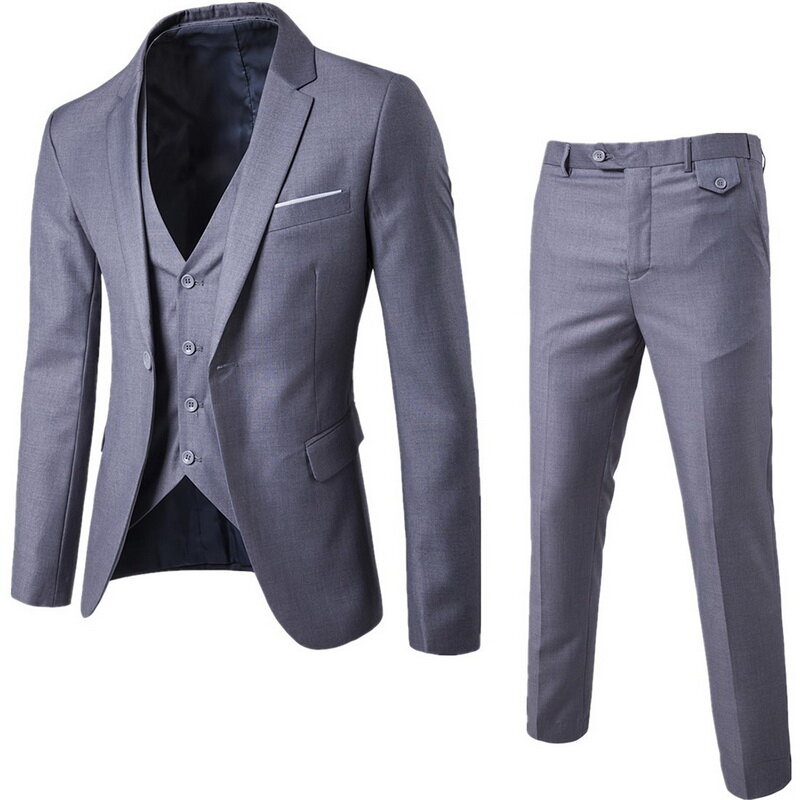 MJARTORIA 3 pezzi Set Business Blazer + Vest + Pants Suit uomo autunno moda Solid Slim Wedding Set Vintage Classic Blazer uomo