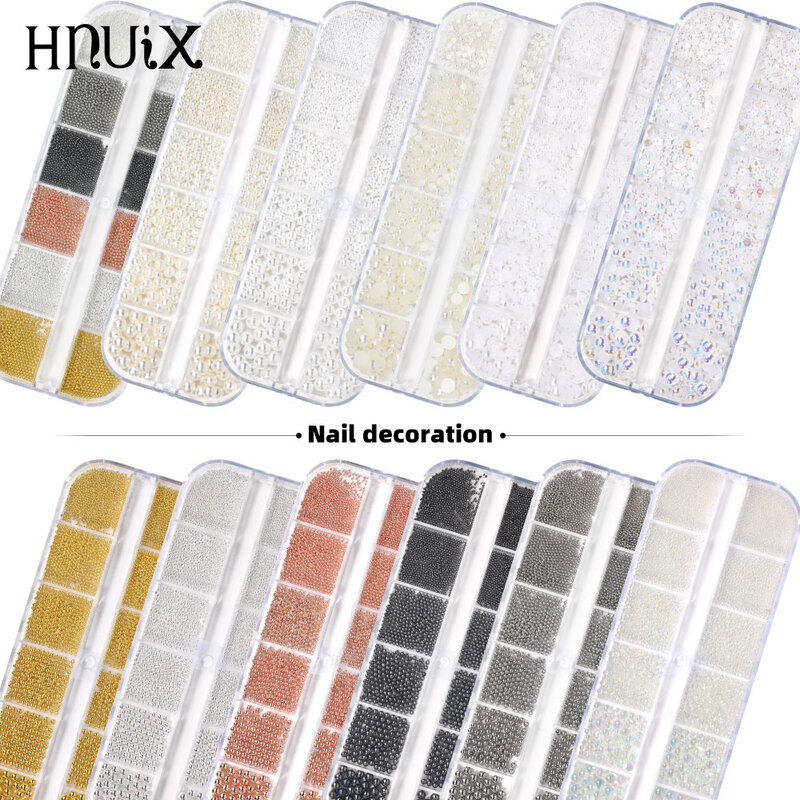 HNUIX-Caviar Bead para Nail Art Decorações, sal inoxidável, Flat Pearl, cristais DIY, strass Cruds, polonês Gel UV, 6 tamanhos