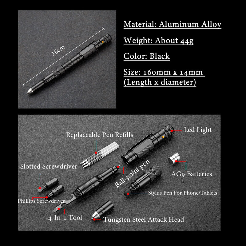 New Defense Multi Function Tactical Pen torcia di emergenza cacciavite apribottiglie sopravvivenza all'aperto Self Rescue EDC Tool
