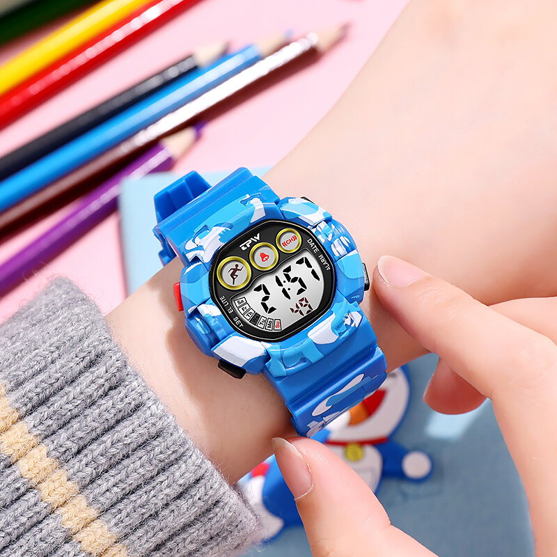 Relojes digitales de camuflaje para niños, cronómetro deportivo, alarma, Chrono LED, luz negra, 3ATM, resistente al agua