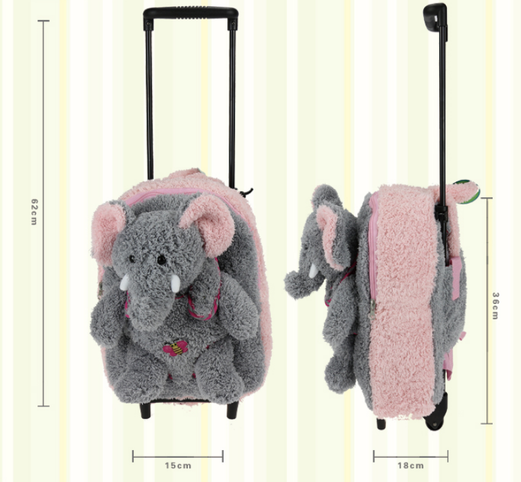 1-6 세 어린이 트롤리 가방 분리형 트롤리 학교 가방 코끼리 인형 유치원 배낭 롤링 수하물 가방