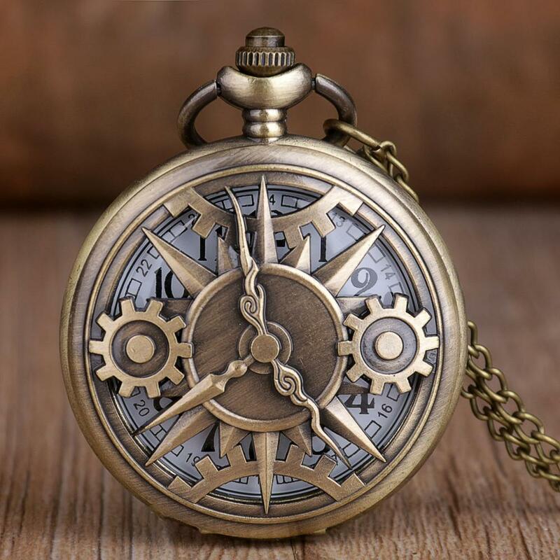 Relojes de bolsillo huecos Retro Steampunk para hombres, mujeres y niños, patrón de engranaje, relojes de bolsillo de cuarzo con cadena de collar, regalo, nuevo