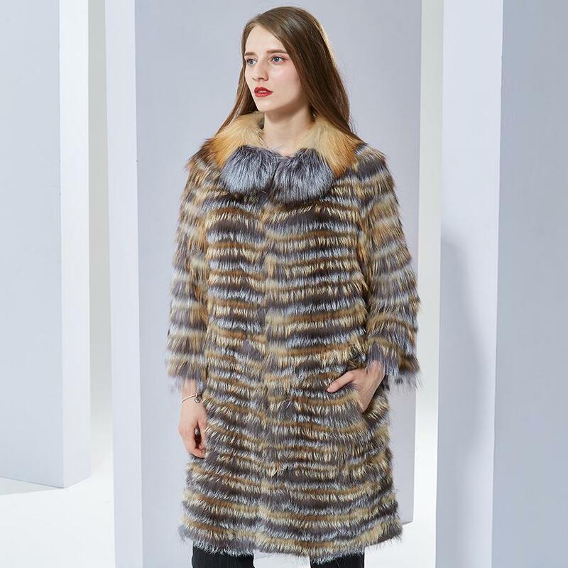 Women's hot silver fox fur coat  Female natural color Real Fox Fur natural long fur coats red fox fur jackets