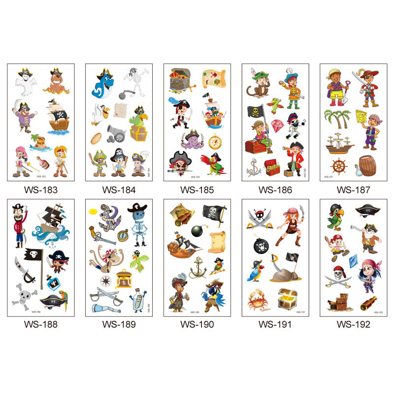 Pegatinas impermeables de dibujos animados para niños, tatuajes desechables de pirata, juguetes de Navidad, 10 Uds.