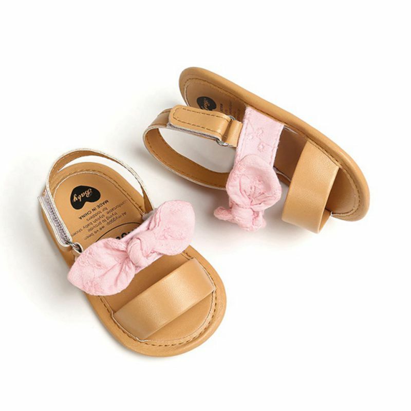 Модные сандалии для новорожденных девочек 0-18 месяцев, летние сандалии для малышей с бантом, нескользящая обувь из ПУ кожи