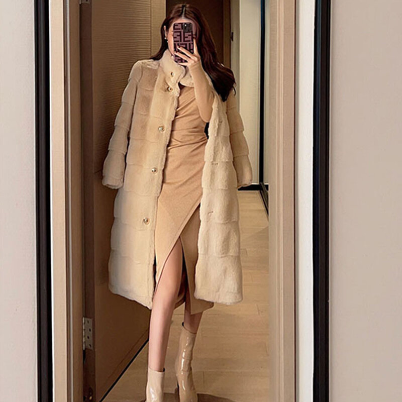 Женская теплая зимняя куртка из искусственной норки, осеннее пальто из искусственного меха норки 2023, модное утолщенное элегантное плюшевое пальто средней длины для женщин