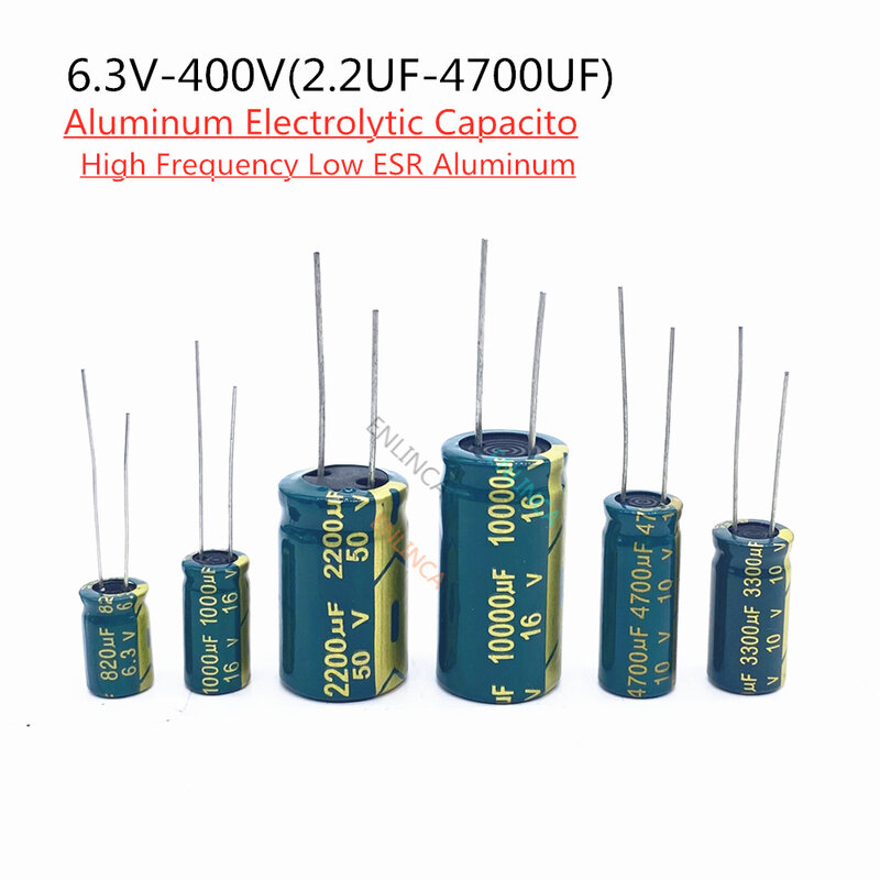 Condensateur en aluminium haute fréquence, faible ESR, composant électronique, tension 10 V, 16 V, 25 V, 35 V, 50 V, 400 V, capacité 100 µF, 220 µF, 330 µF, 470 µF, 680 µF, 1000 µF, 1500 µF, 2200 µF, 3300 µF