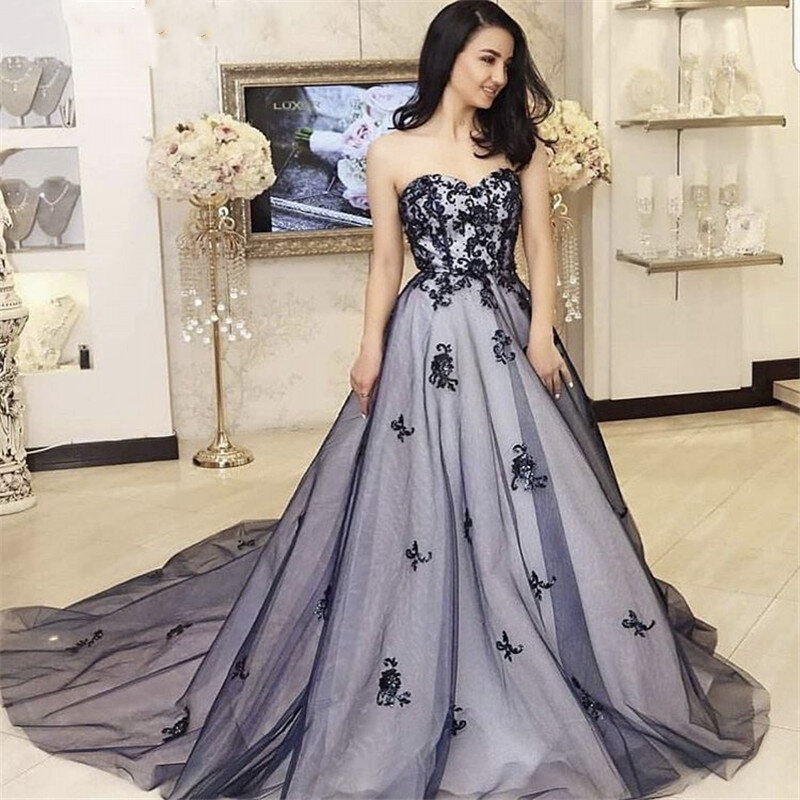 Elegant Lady Prom Dresses Sweetheart A-Line Soft Tulle Lace Applique Evening Dress With Zipper Back robe de soirée femme платье