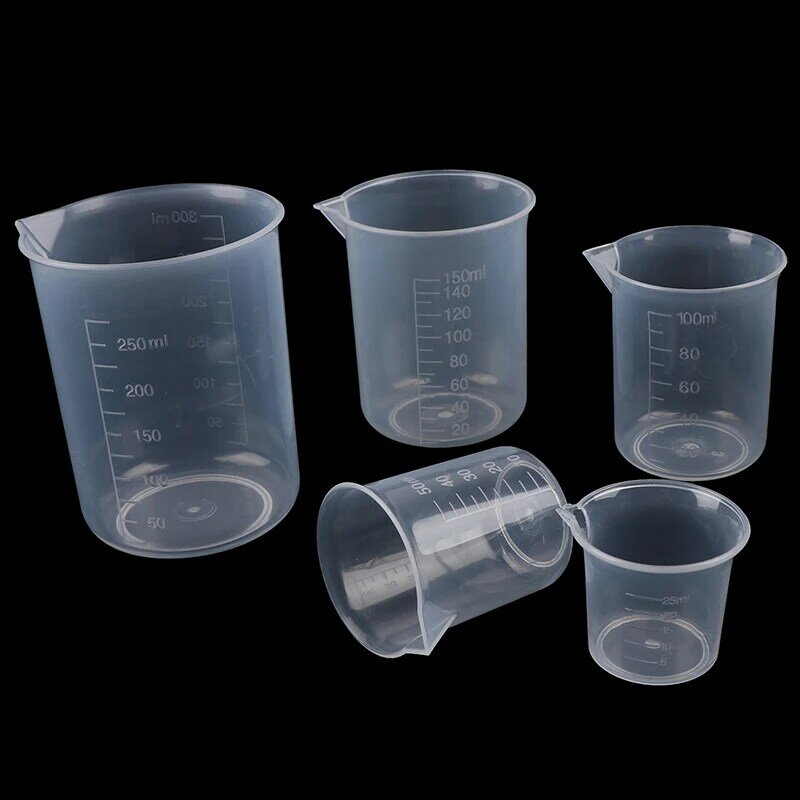 2Pcs 250ml/150ml/100ml/50ml/25ml Transparent Kitchen Laboratory Plastic Volumetric Beaker Measuring Cup