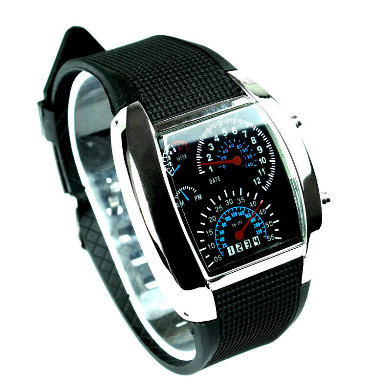 Zegarek męski moda fajny zegarek sportowy LED analogowy prędkościomierz do samochodu cyfrowy zegarek męski zegarek na prezent Montre homme
