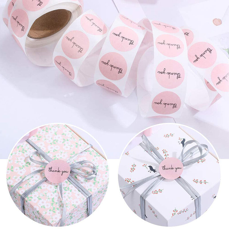 500 Pcs Pink Seal Labels Multi-function DIY Thank You Gift Packaging Bag Sealing Stickers