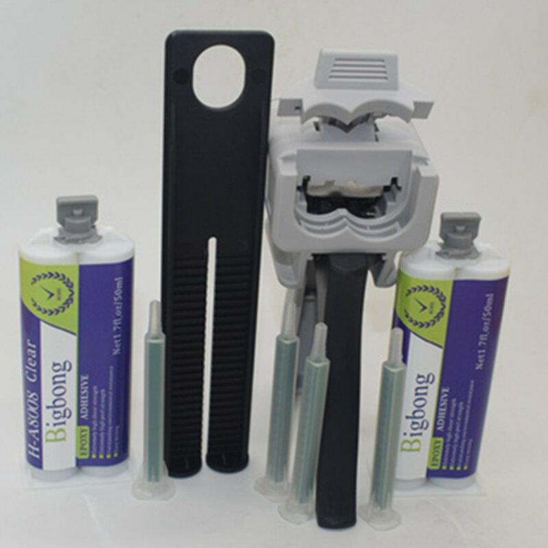 2pcs 1:1 50ml Clear Epoxy Resin AB Glue Adhesive & 1:1 Dispensing Gun Epoxy Cartridges Manual Dispenser & 4pcs Mixing Nozzles