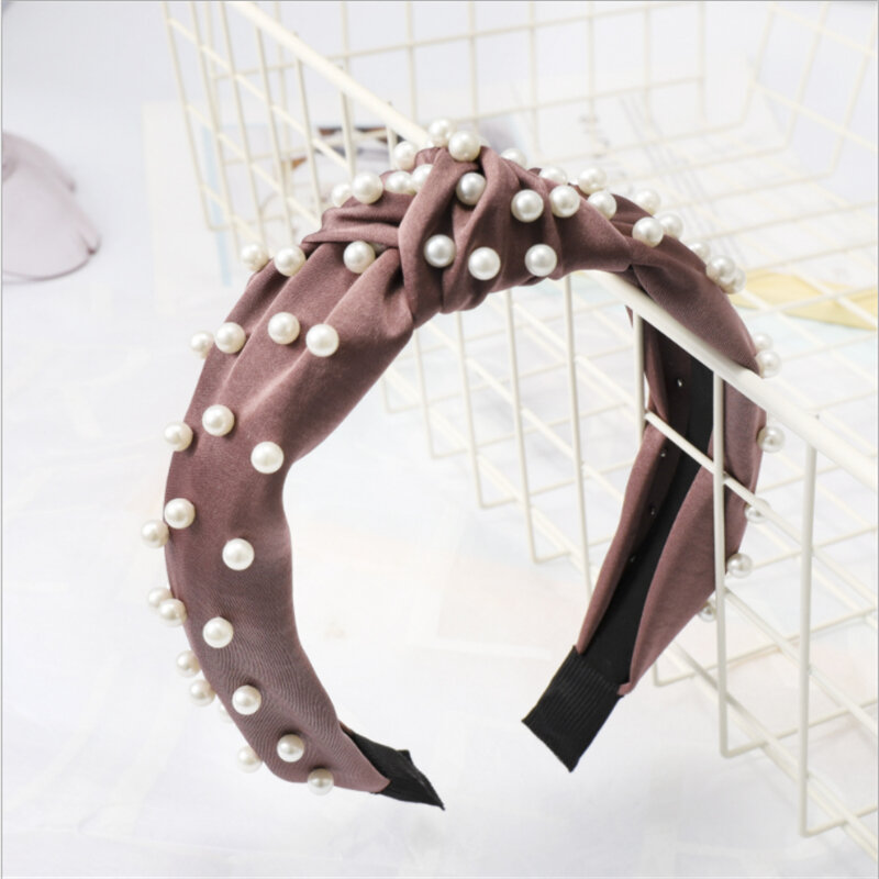 Diadema de perlas para uñas, accesorios para el cabello de estilo europeo y americano, de red de coreano, accesorios para el cabello de cinta de cabello con nudo simple