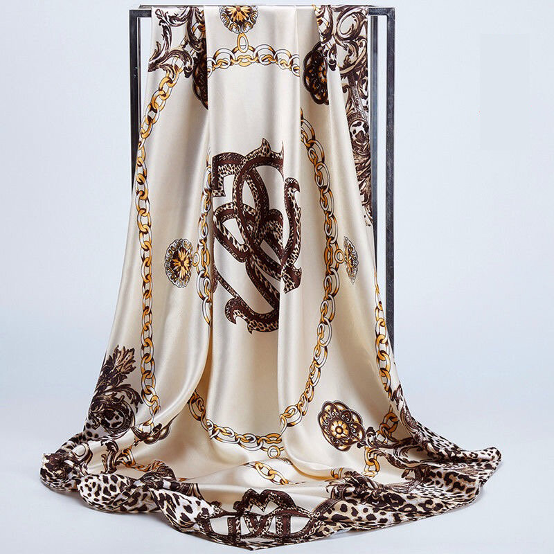 Bufanda cuadrada de seda para mujer, chales con estampado de diseñador, Hijab de gasa, Fular suave y grande, 90x90cm