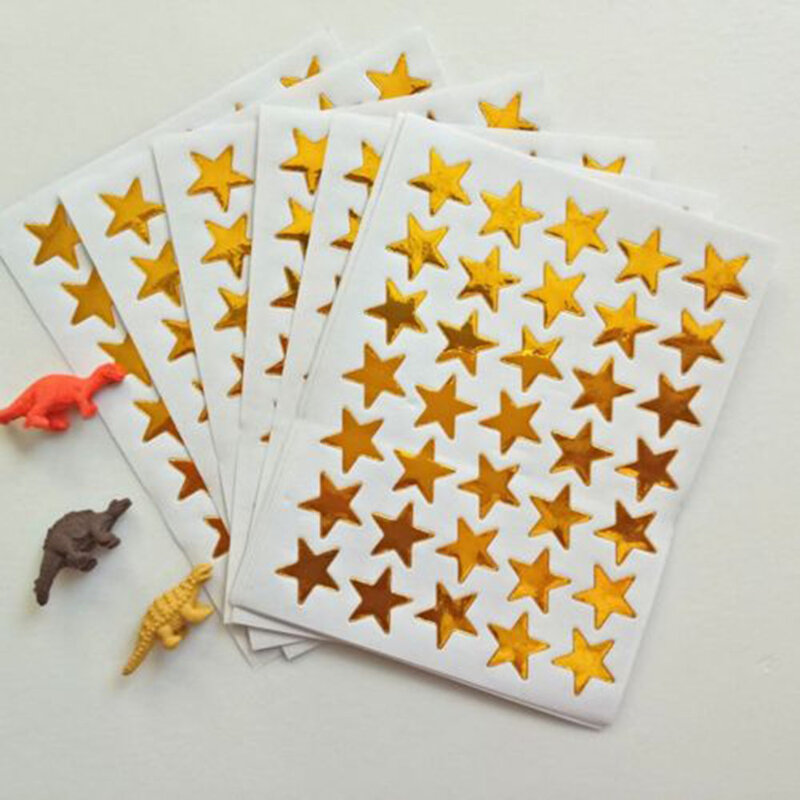 Pentagrama de ouro para crianças, mini prêmio para crianças com etiqueta brilhante de elogios do professor, estrela de cinco pontas, carrinho de ouro com 10 cores