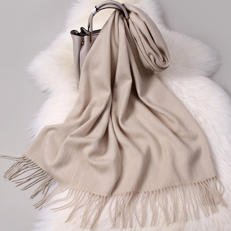 Bufanda de lana 100% para mujer, chales sólidos para mujer, bufanda de Pashmina larga y cálida, bufandas de Cachemira con borlas, Foulard de invierno para mujer