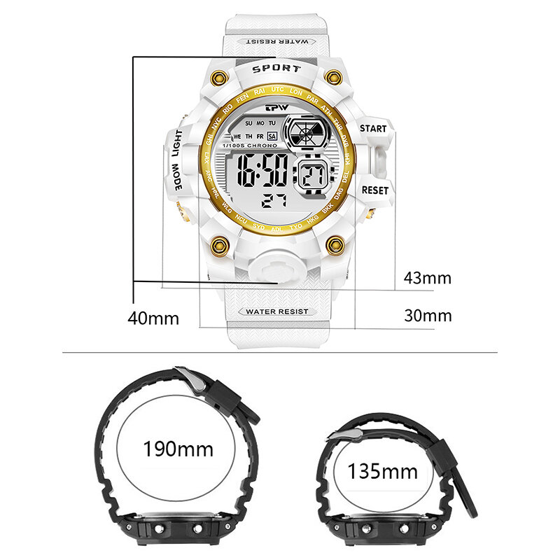 TPW-reloj Digital de tamaño medio para mujer, resistente al agua hasta 50 metros