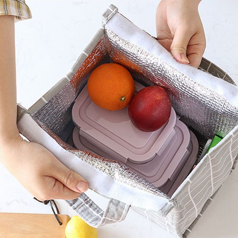 Biały plaid Cooler funkcjonalne pudełko na Lunch Tote izolowane pojemniki do przechowywania żywności pojemnik Bento termiczne torby na obiad dla dzieci
