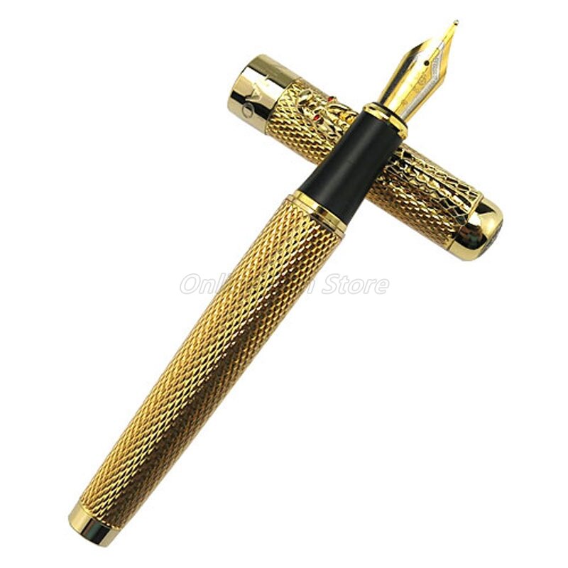 Jinhao 1200 Metal Gold Mesh Barrel Dragon Clip Broad Nib 0.7mm Fountain Pen Office School Writing Gift Pen Accessory