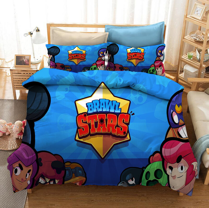 Conjunto de cama brawls estrelas dos desenhos animados anime figura colcha capa fronha criança quarto roupas cama spead capa edredão 2/3pcs terno
