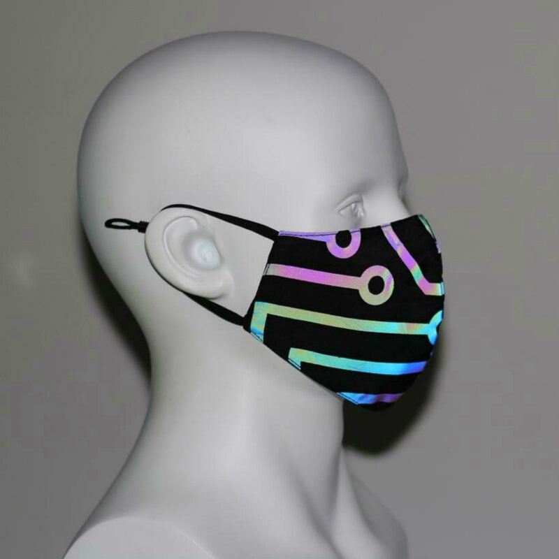 装飾的な反射レインボーフェイスマスク2層ファッションプリントヒップホップ、調節可能なストラップ付き