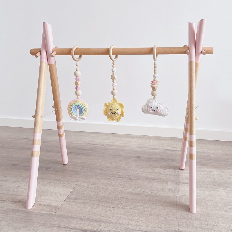 Bebé de madera gimnasio haya plegable jugar Estructura de gimnasia para bebés actividad gimnasio niñas habitación decoraciones para Baby Shower recién nacido regalos