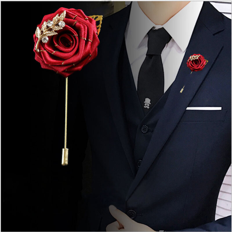 LKY Fr Frauen Männer Band Handgemachte Rose Blume Im Knopfloch Corsage Brosche Pin Hochzeit Blume Im Knopfloch Trauzeugen Prom Anzug Zubehör Mariage