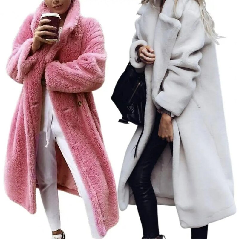 Cardigan Long en peluche pour femme, manteau chaud, résistant à l'usure, vêtement d'extérieur d'hiver pour l'extérieur