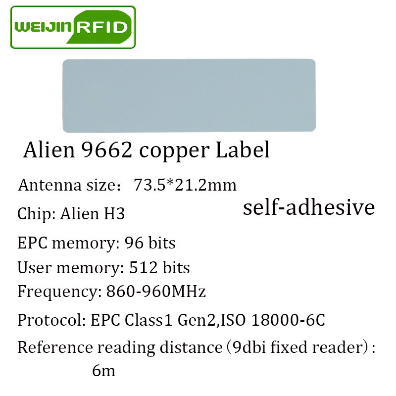 علامة RFID UHF Alien 9662 ، ملصق ورق نحاسي قابل للطباعة ، 915 ميجا هرتز 900 ميجا هرتز 868 ميجا هرتز 860-960 ميجا هرتز ، ملصق لاصق سلبي RFID