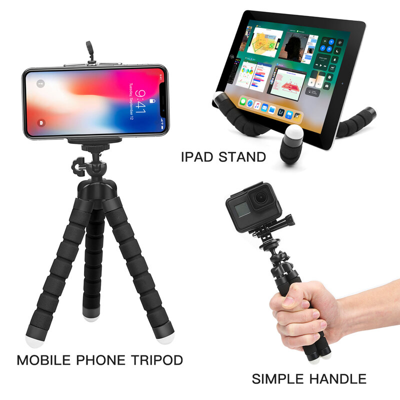 Trípode Flexible para teléfono móvil, soporte para iPhone 11 Pro Max, Samsung, Xiaomi, esponja, pulpo, cámara