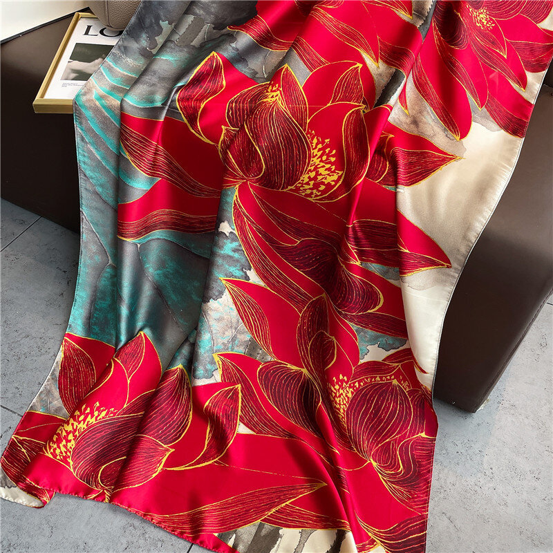 Châle imprimé floral pour femmes, Long foulard de plage, en mousseline de soie, style rétro, imitation Pashmina, Bandana, 2023